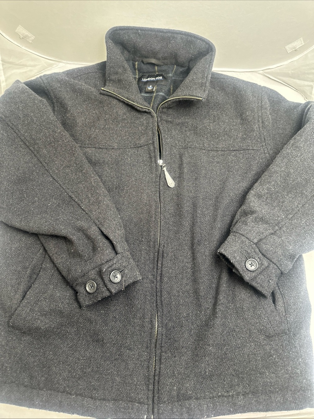 London Fog Men's Charcoal Zip-Front Pea Coat